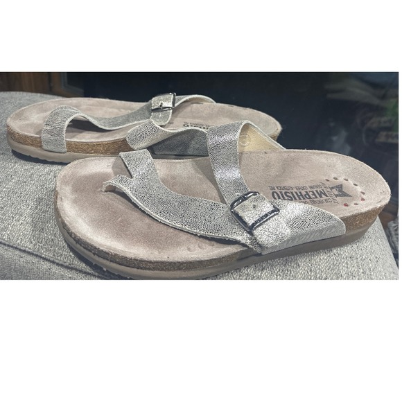 Mephisto Shoes - Mephisto Helen Silver Metallic Leather Cork Footbed Sandals Womens 39 France